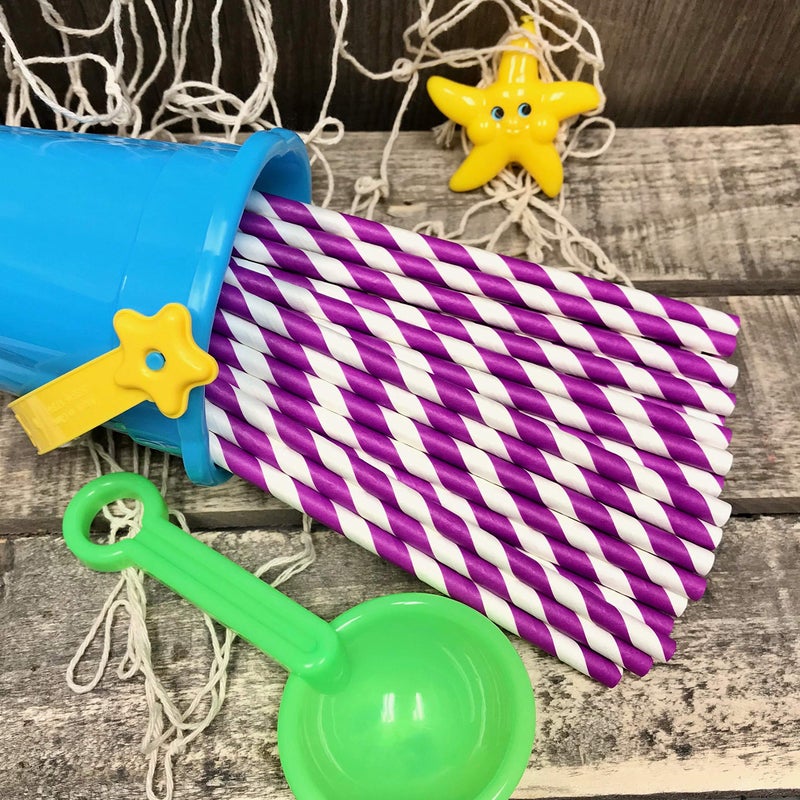 Outside the Box Papers Striped Paper Straws - Purple White - 7.75 Inches - Pack of 100 Outside the Box Papers Brand - Image 3
